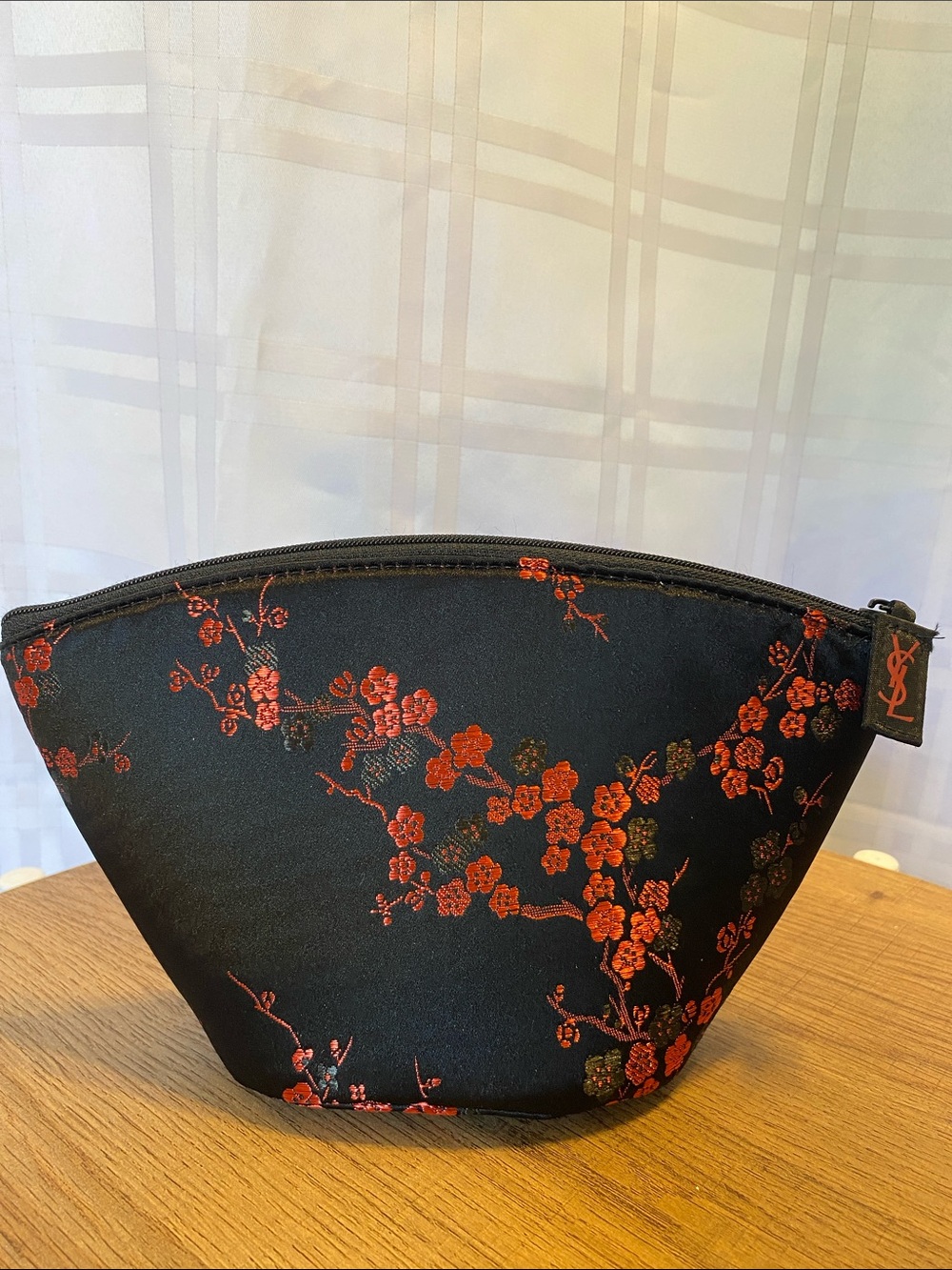 YSL Yves Saint Laurent Opium Red & Black Asian Floral Zip Cosmetic Bag Pouch